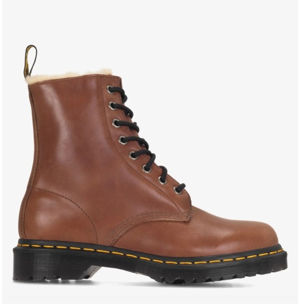 Dr. Martens 1460 Serena Saddle Tan Faux Fur-Lined lace up Leather Boots size 10